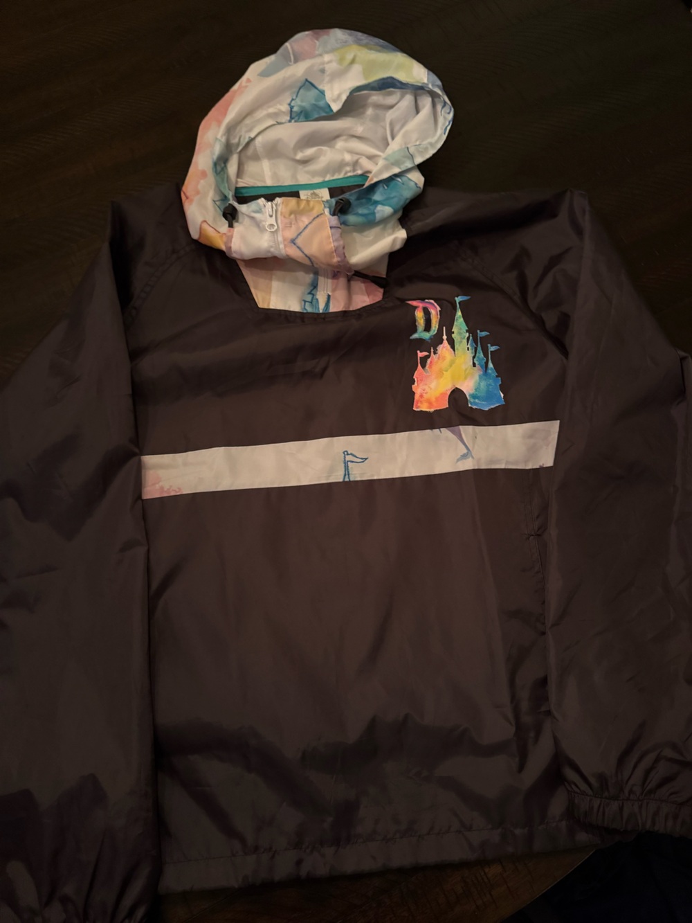 Disney Windbreaker Jacket Unisex Hooded Black Multicolor  Adult Size L